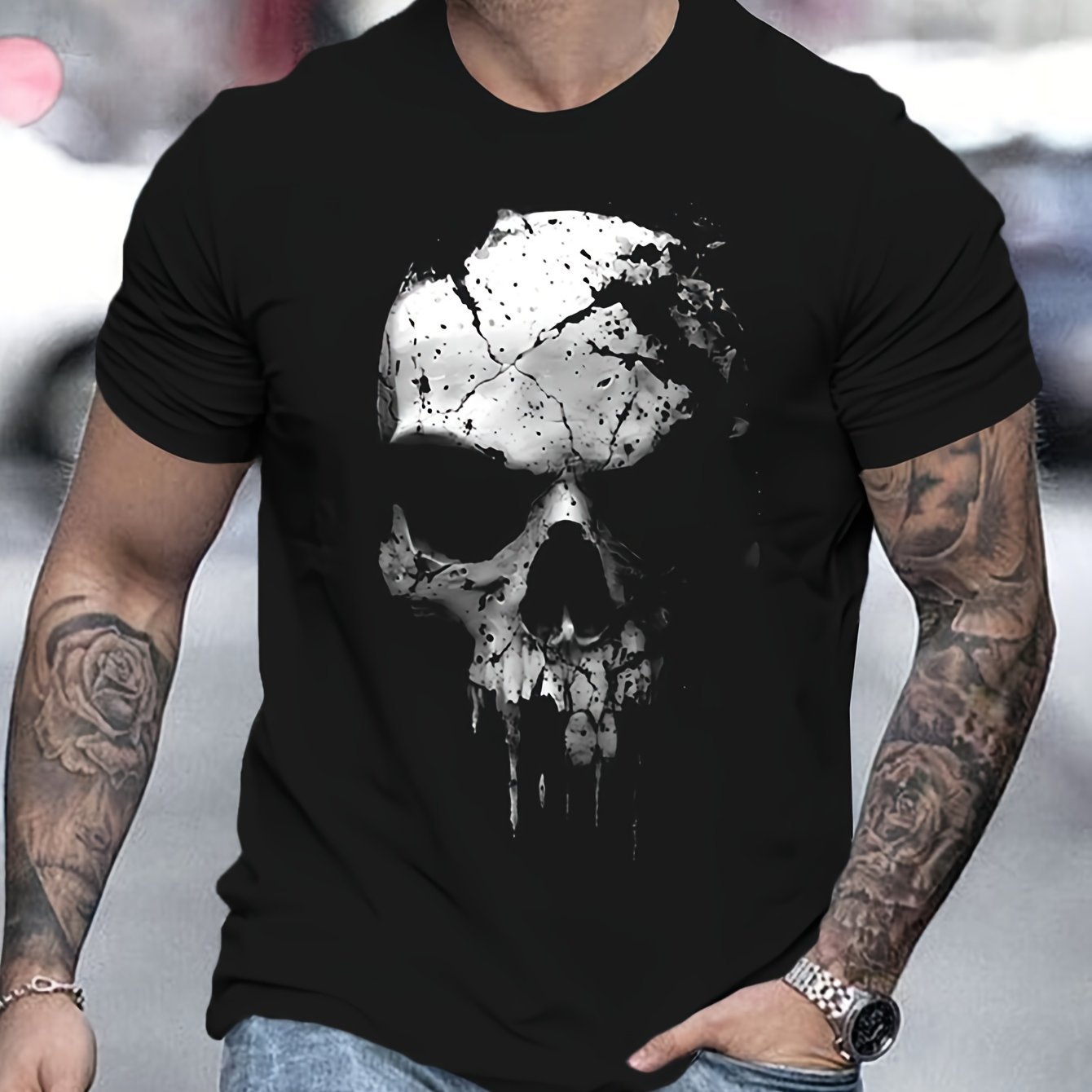 Novel And Cool Top For Men Round Neck Short Sleeved T-shirt